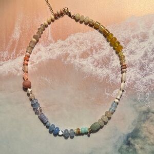 Anthropologie Rainbow Gem Beaded Necklace Lobster Adjustable Clasp Colorful